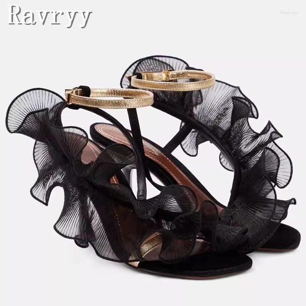 Sandalen Sommer Blume Bankett Sexy Offene spitze Dünne High Heels Ankle Strap Schuhe Frauen Elegante Party Hochzeit Stilettos