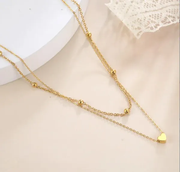 Anhänger Halsketten 1PC Mode Doppelschicht Herz Halskette Sommer Gold Farbe Einfache Schlüsselbein Kette Elegant Für Frauen Partei Schmuck F1296