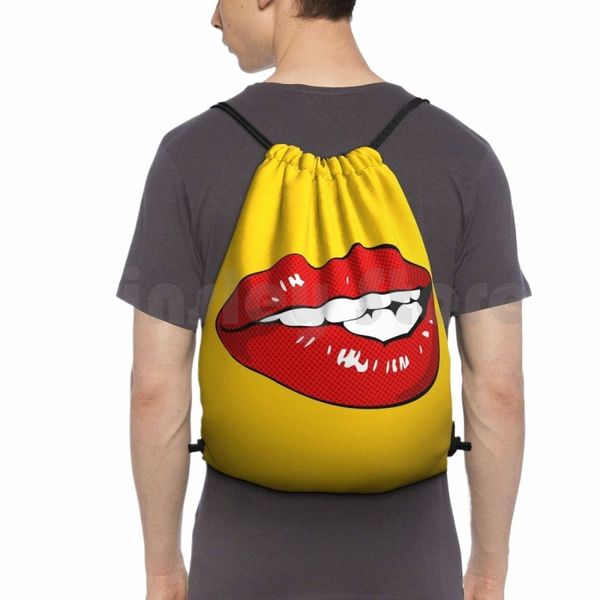 Sexy Beißende Lippen Dekokissen Gesichtsmaske Rucksack Kordelzug Taschen Sporttasche Wasserdicht Popart Pop Art Roy Lichtenstein Sexy G4va #