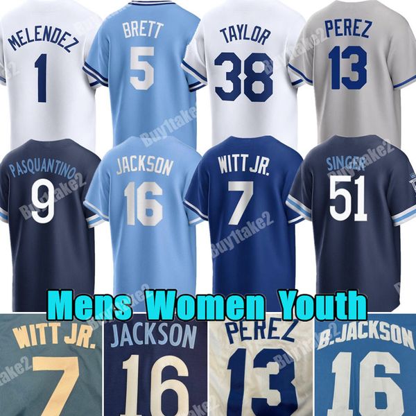 Personalizzato 7 Bobby Witt Jr. Maglia da baseball Bo Jackson George Brett Salvador Perez Royals MJ Melendez Pasquantino Brady Singer Kansases City Michael Wacha Josh Taylor