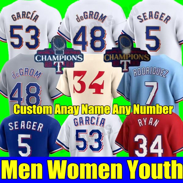 S-4xl Jacob DeGrom Texas 2023 World Series Champions Baseball-Trikots Corey Seager Marcus Semien Adolis Garcia Nolan Ryan Max Scherzer Rangers Männer Frauen Jugendliche