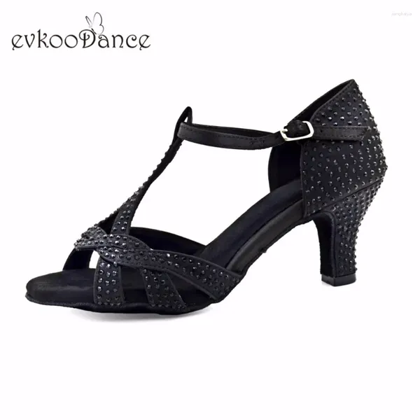 Sapatos de dança Evkoodance Cetim Preto com Rinoceronte 6cm Altura do Salto Confortável Mulheres Latina Evkoo-519