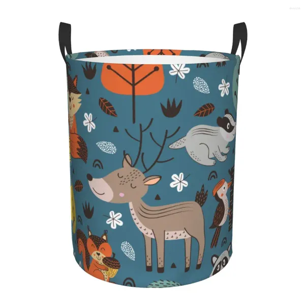 Sacos de lavanderia cesta dobrável floresta animais estilo escandinavo roupas sujas brinquedos balde de armazenamento guarda-roupa organizador cesto