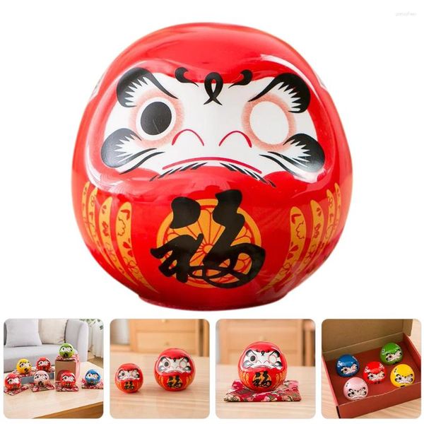 Statuette decorative Mini ceramica Daruma giapponese Buona fortuna Fortuna Fortunato Decorazione Fengshui Rosso