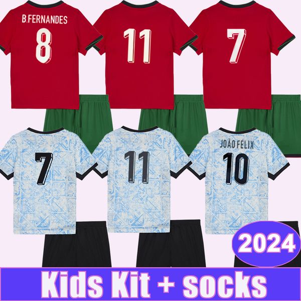 2024 Portugal PEPE DIOGO COSTA Kit Kids Suit Camisas de futebol Seleção Nacional DANILO ANTONIO S. N.MENDES B.FERNANDES Camisas de futebol fora de casa