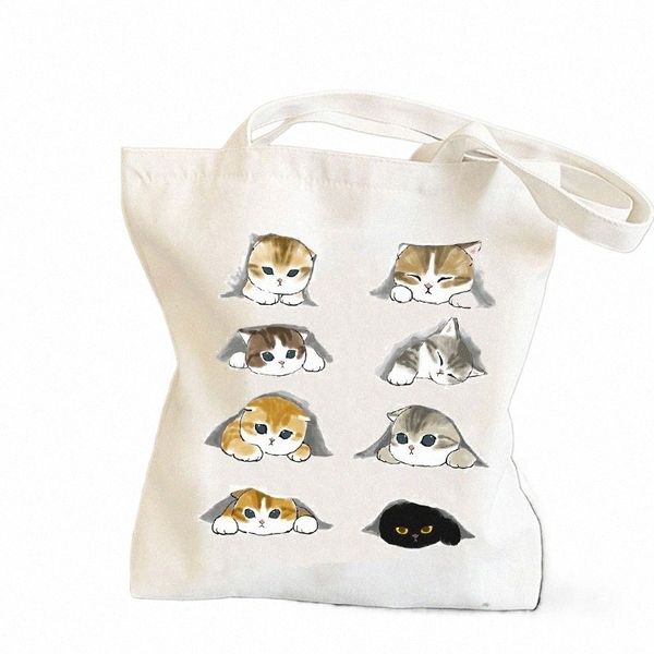 Женская дизайнерская сумка на плечо Женские тканевые сумки Пляжная ткань Летний покупатель Cat Shop Складная холщовая сумка Дорожные сумки 90VU #