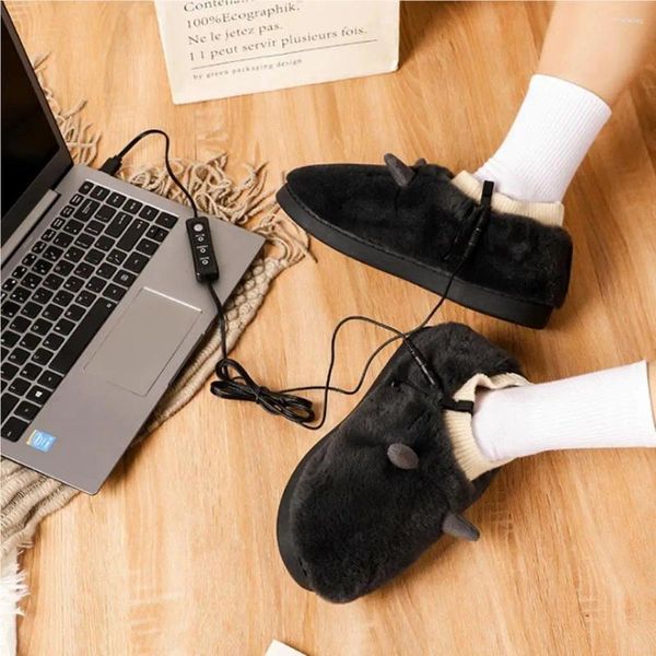 Terlik 0239 USB Isıtmalı Peluş Peluş Ayarlanabilir Isıtma Çıkarılabilir Sözlü Anti-Slide Kış Ayakkabı Kapağı Çıkarılabilir Ayak Isıl Ev Ofisi