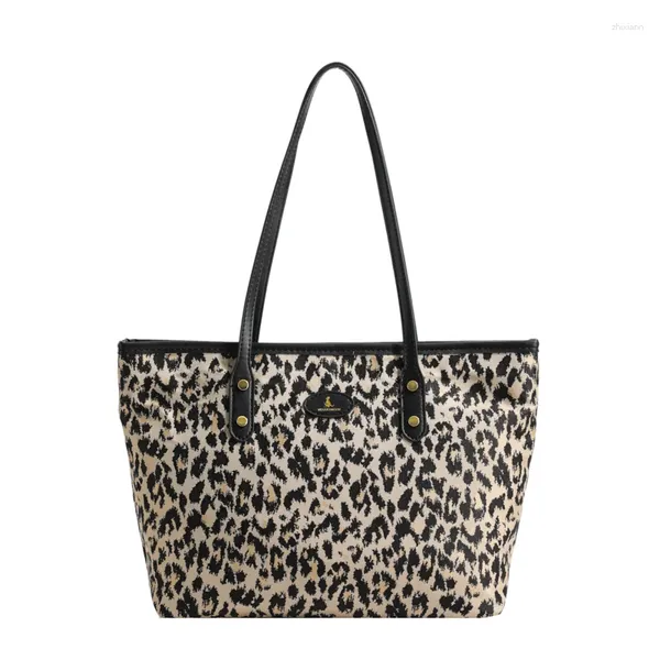 Borse a tracolla Borsa tote in nylon femminile Borsa shopper di lusso da donna con stampa leopardata nera per laptop Studente universitario di grande capacità