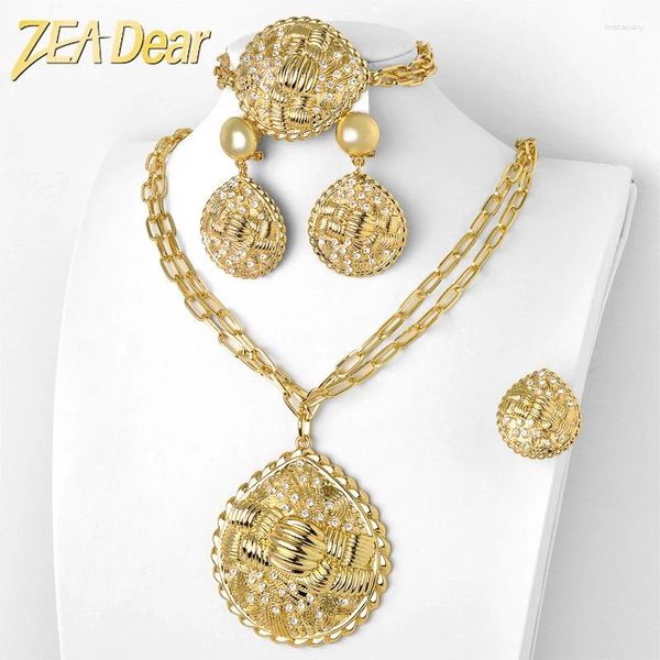 Colar brincos conjunto zeadear dubai ouro nupcial luxo zircão anel pulseira corrente africana casamento moda jóias