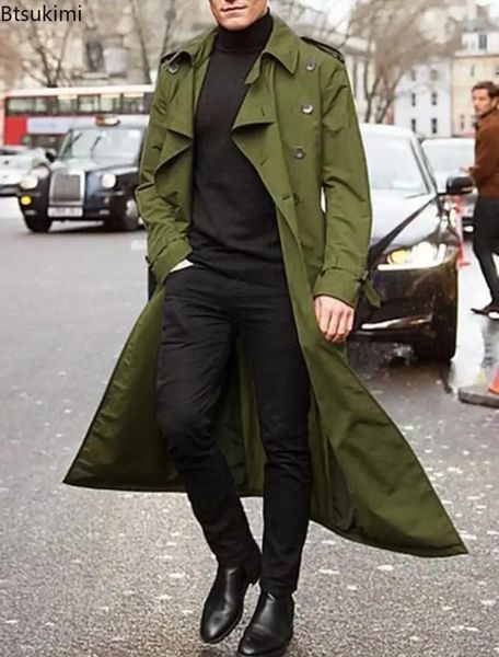 Männer Trenchcoats Zweireiher Mit Gürtel Lange Jacke Vintage Casual Windjacke Frühling Herbst Solide Outwear Männlich