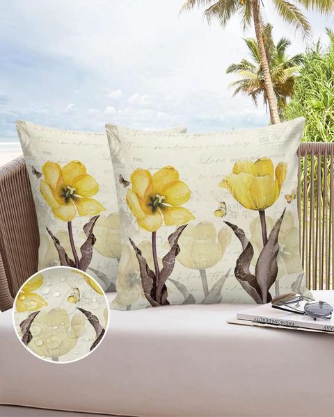 Fronha vintage flores borboletas amarelas tulipas à prova d'água fronha casa sofá escritório lance capa de almofada de carro decoração