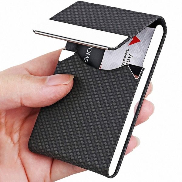 Porta carte di busin in acciaio inossidabile PU Busin Card Box in lega di alluminio verticale Porta carte regalo creativo Portasigarette X3Zz #