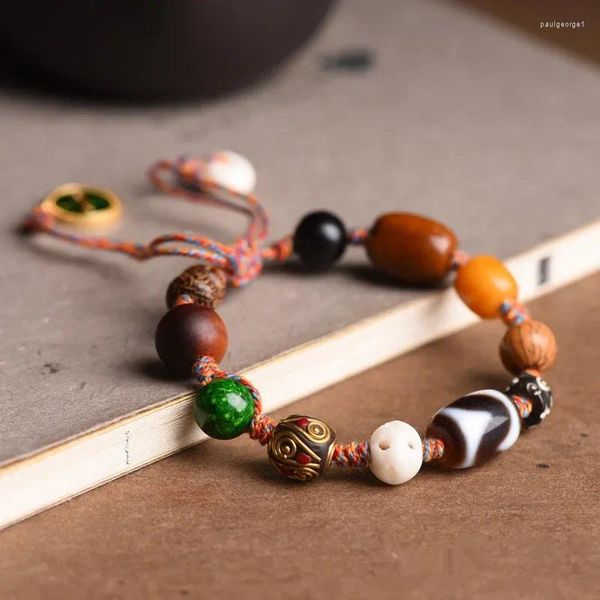 Braccialetti con ciondoli Denti di tigre tibetana Dzi Bead Bracciale multi-tesoro Dopamina Stringa regolabile da donna Nicchia All-strap Accessori retrò