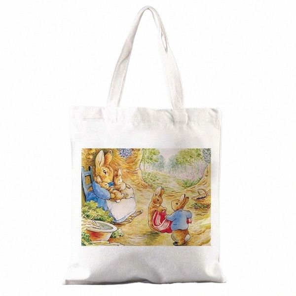 Borsa tote casual per famiglia coniglio Borse di tela Peter Borse da negozio riutilizzabili Borse da spiaggia all'aperto Borsa tote casual Borsa da supermercato Q4Sp #