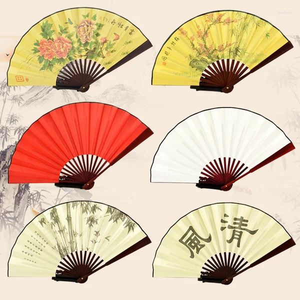 Estatuetas decorativas estilo vintage leque dobrável de seda chinês padrão japonês arte artesanato presente decoração para casa ornamentos dança mão em branco você