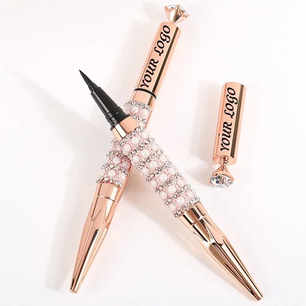 Private Label Black Eyeliner Custom Bulk Schnell trocknender wasserdichter Farbpigment-Eyeliner Golden Tube mit Diamond Pearl Makeup 240327