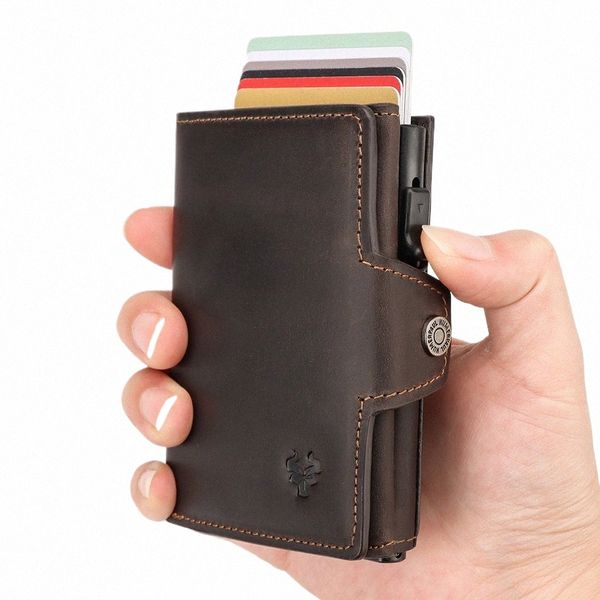 RFID Smart Pop Up Card Wallet для мужчин Чехол для карт из натуральной кожи на 8-10 карт Тонкий женский кошелек на молнии с отделением для заметок D9Lv #