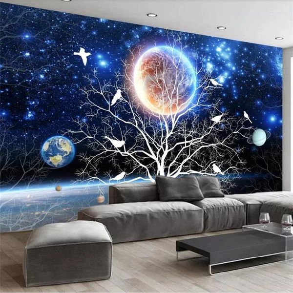 Sfondi Wellyu Carta da parati personalizzata 3d Po Murale Cinese Fantasia astratta Bellissimi fiori stellati e uccelli Sfondo carta da parati