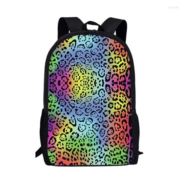 Borse per la scuola Borsa per laptop con stampa leopardata da 16 pollici Zaino per laptop Zaino casual per viaggiare in campeggio Shopping Bookbag in pelliccia di animali