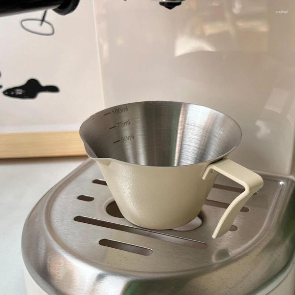 Canecas 100ml copo de medição de metal italiano espresso onça extração de caneca de aço inoxidável com boca e alça graduada