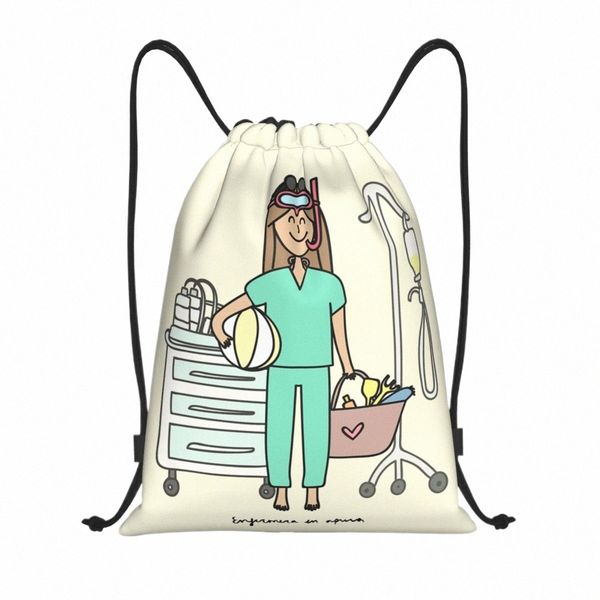 Доктор Медсестра Enfermera En A Drawstring Bag Мужчины Женщины Портативный Тренажерный Зал Спортивный Рюкзак Для Кормящих Тренировочных Рюкзаков v5se #