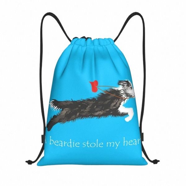 Barbudo Border Collie Coração Drawstring Bag Homens Mulheres Portátil Gym Sports Sackpack Animal Pet Training Backpacks j7Hs #