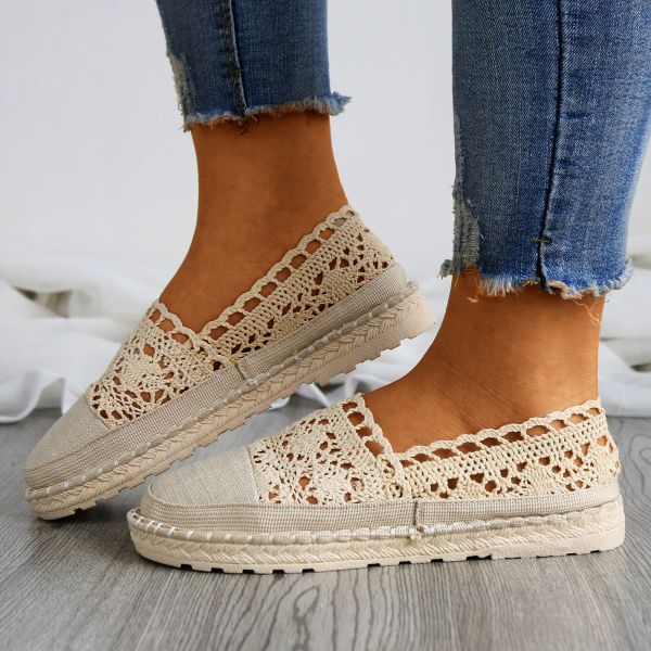 Sapatos 2023 New Lace Hollow Out Breathable Mesh Summer Summer Flats Casual Crochet Bohemia Sapatos Tênis Plataforma para Mulheres Zapatillas Mujer