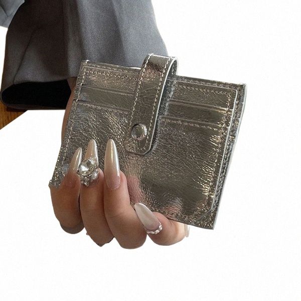 Mulheres Multi-card Slot Clutch Zipper Coin Purse Cute Coin Bag Key ID Card Holder Bags Hasp Sier Glossy Genuine Leather Wallet v70z #