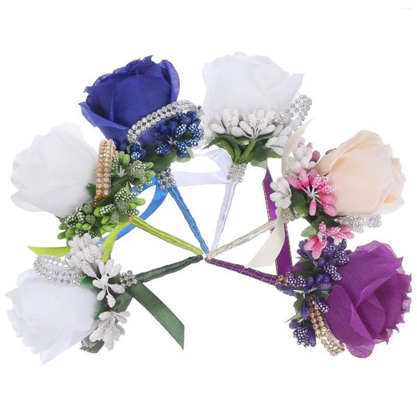 Dekoratif Çiçekler 6pcs Gelin Damat Boutonniere Kurutulmuş Çiçek Düğün Süslemesi