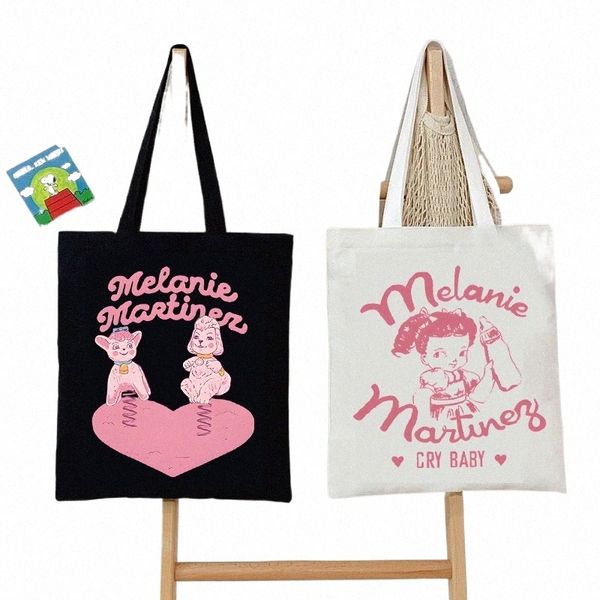 Melanie Martinez Mulheres Canvas Tote Bag Vintage Y2K Estética Bolsa de Ombro Singer Music Shop Bag Melanie Martinez Bolsa a16P #