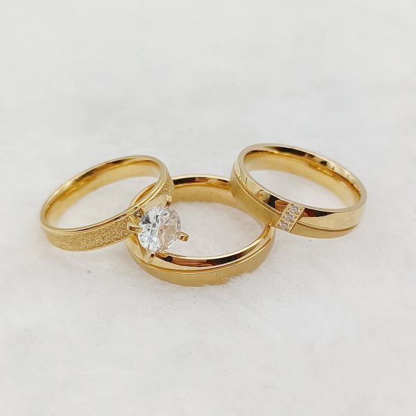 12 -jährige Jubiläumsfeier Ladies 3PCS -Vorschlag Hochzeitsvergütung Ringe Sets für Paare handgefertigt 14K Gold Platted Jewelry