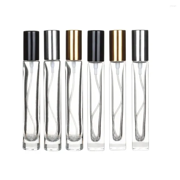 Frascos de armazenamento de vidro spray perfume garrafa ouro prata tampa de alumínio transparente recipiente cosmético quadrado 10ml frascos de amostra feminino