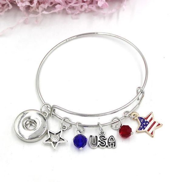 10 pz Snap Gioielli Stile Patriottico Stella di Cristallo USA Flag Braccialetti Braccialetti di Filo Braccialetti Donne RegaliPulsera 240327