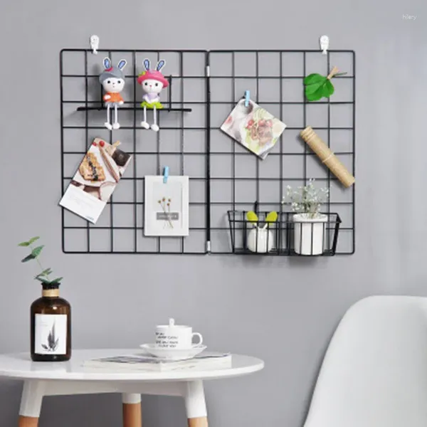 Piastre decorative griglia di ferro da ferro da parete decorazione arte shelf decorazioni per la casa camera da letto posti cartola cartoline per mesh display organizzatore di organizzatori