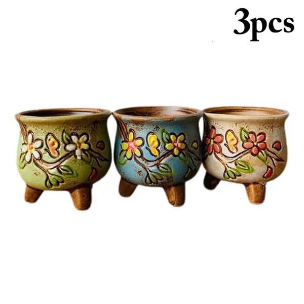 3 pçs antigo vasos de cerâmica pura pintados à mão vaso de flores fada decoração do jardim bonsai plantador decoração do escritório em casa mini vasos suculentos 240320