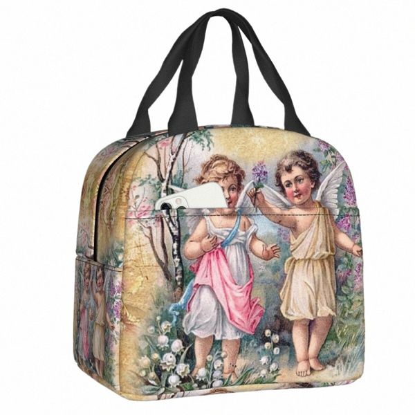 Victorian Angel Vintage Rose Lunch Box Cooler Thermal Food Isolado Lunch Bag School Children Student Portable Picnic Tote Bags u83p #