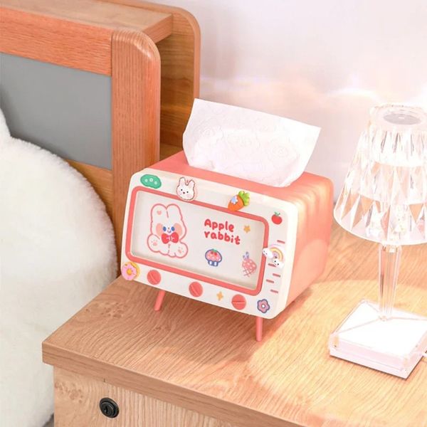 2024 niedliche Multifunktions -Tissue -Box -Halter Quadrat für Home Desktop Decor TV Tissue Box Hülle Pink Telefonhalter Aufbewahrungsorganisator süß Pink