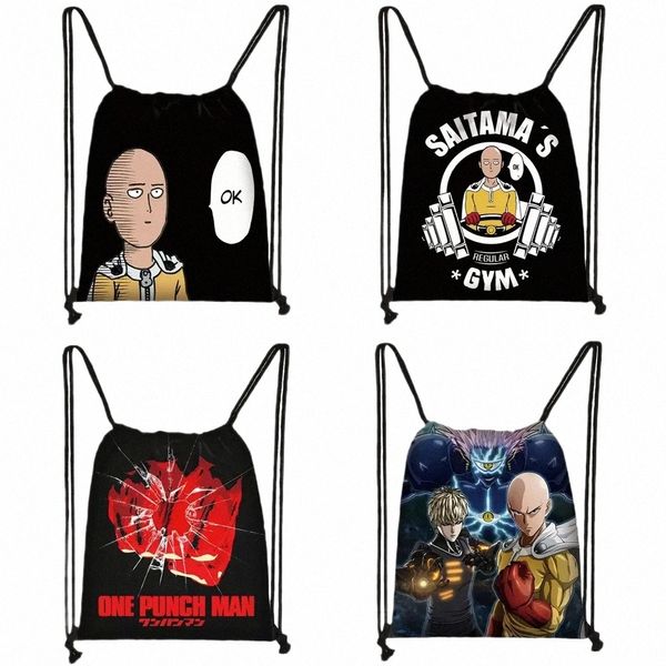 Anime One Punch Man Drawstring Bag Mulheres Homens Mochila Saitama Genos Saco de viagem Adolescente Meninos ONE PUNCH-MAN Saco de armazenamento Bookbag a1Ne #