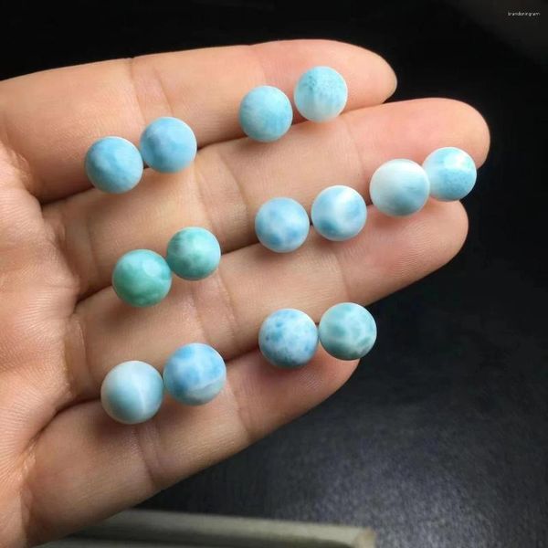 Brincos de pino de alta qualidade natural Larimar 8 mm redondos joias com pedras preciosas de prata esterlina 925