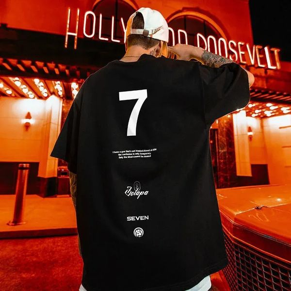 Мужская футболка с принтом High Street Seven Letter, летняя футболка с круглым вырезом и короткими рукавами Homme, футболка в стиле хип-хоп Y2K 240329