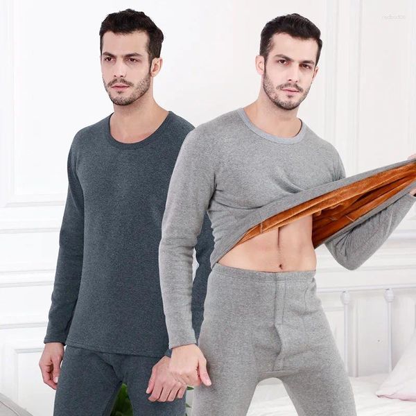 Roupa íntima térmica masculina, conjunto térmico de lã grosso e sólido para inverno, roupas quentes