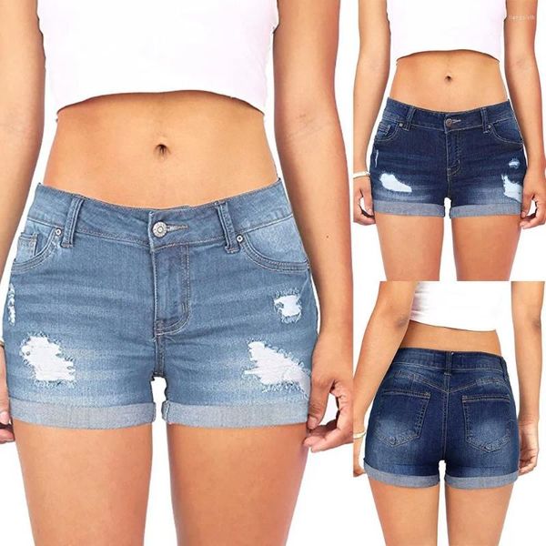 Damen-Shorts, Damen-Taille, zerrissene Hosen, Denim, Mini-Loch, kurze Jeans, Straße, Vintage, lässig, niedrige Taille, gerollter Saum