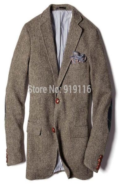 2016 tweed di lana a spina di pesce Smoking Immagini reali Stile britannico su misura Abito da uomo slim fit Blazer abiti da sposa per uomojacket1870546