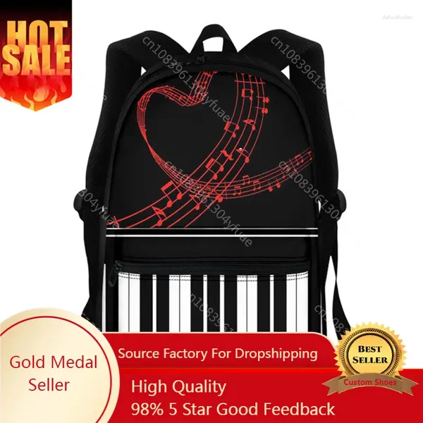 Mochilas escolares Crianças Mochilas Engraçadas Teclado de Piano com Notas de Música Imprimir Saco de Livro Viagem Menina Meninos Mochila Mochila Satchel