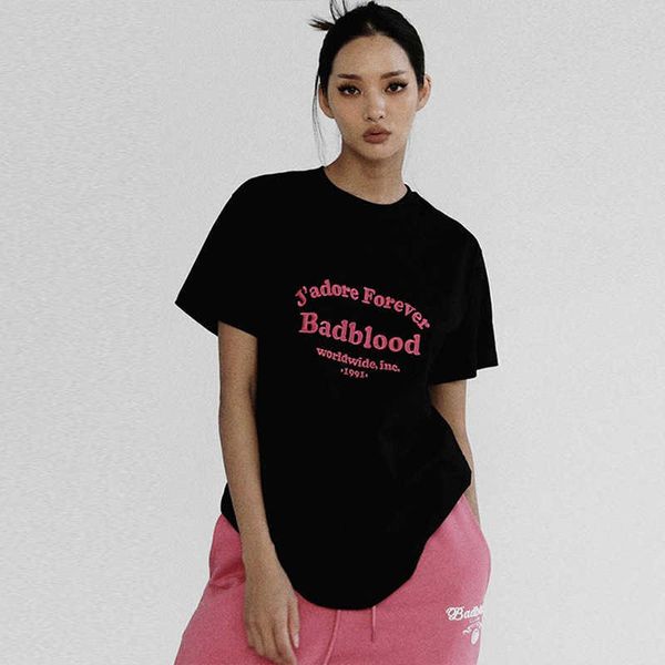 Badflood Sommer Damen Loose Black Fashion Brand High Street besticktes Rundhals-T-Shirt