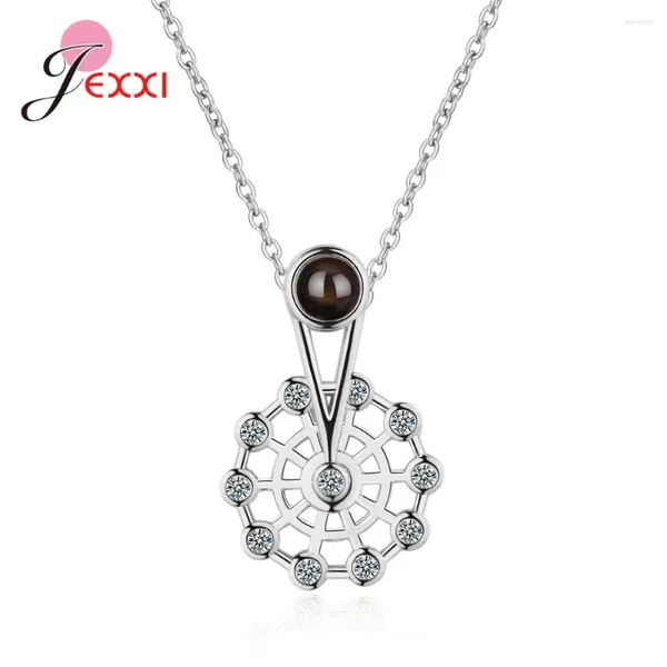 Catene in argento sterling 925 dolce 100 lingue Ti amo regalo Collana con ciondolo ruota panoramica Gioielli con zirconi cubici trasparenti