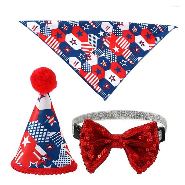 Abbigliamento per cani 1 set di bandana con fiocco e sciarpa con bavaglino triangolare con bandiera americana del 4 luglio