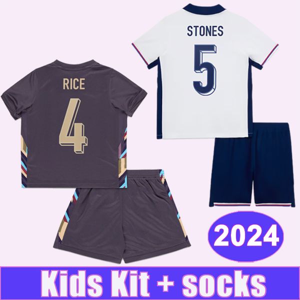 2024 Inglaterra Kids kit camisas de futebol arroz BELLINGHAM HENDERSON RASHFORD FODEN GALLAGHER MADDISON TONEY Home Away camisas de futebol