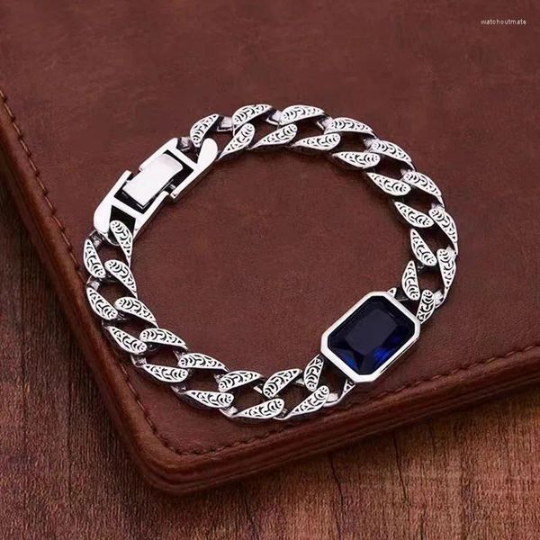 Braccialetti con ciondoli Bracciale a catena cubana con zaffiro alla moda Regalo personalizzato di gioielli alla moda e prepotenti da uomo