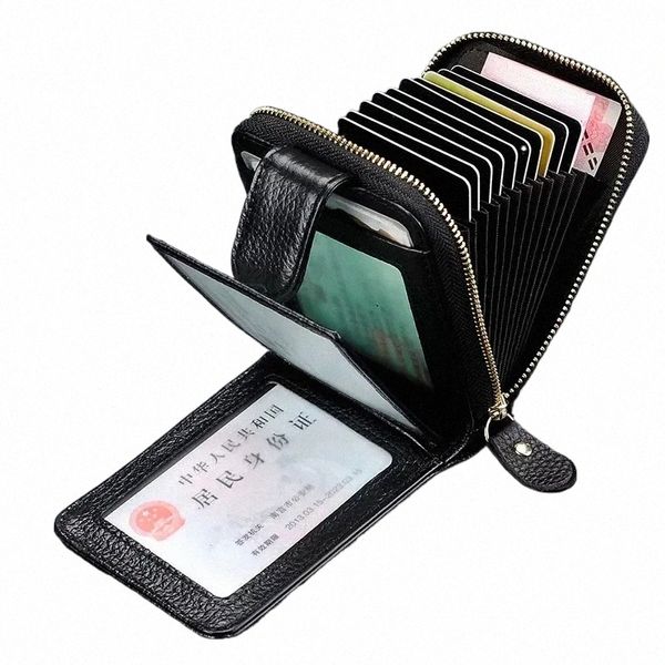 Kreditkarte Id Inhaber Brieftasche Aus Echtem Leder Männer Busin Karten RFID Brieftasche Hohe Kapazität Männer Kreditkarte Halter Geldbörse R3R8 #